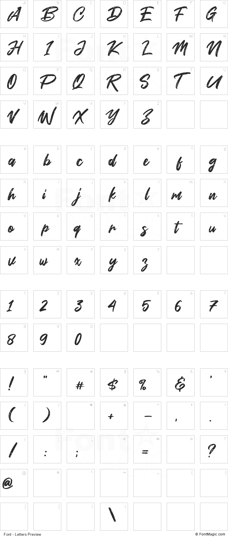 Smoke Attack Font - All Latters Preview Chart